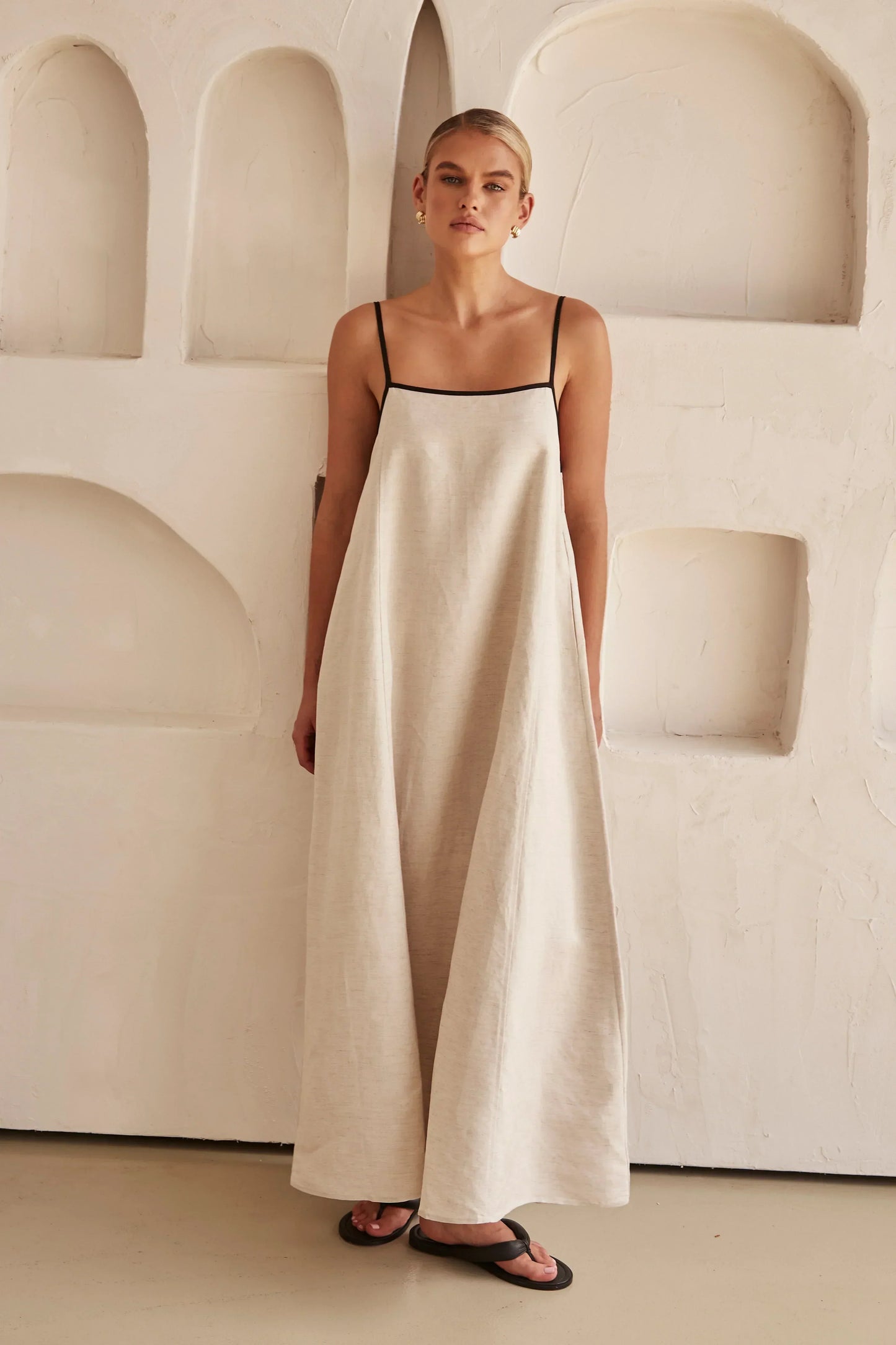 Floriana - Elegant Beige Cotton Maxi Dress Comfortable and Timeless
